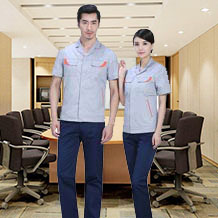 灰色創(chuàng)意口袋夏季滌棉細(xì)斜短袖工作服FY605